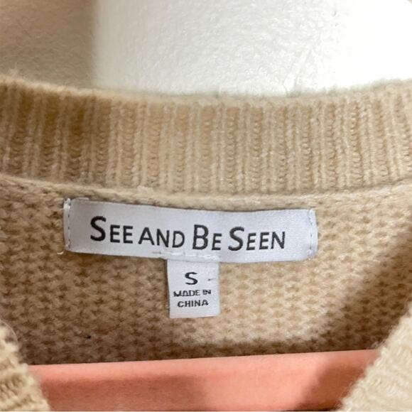 SEE AND BE SEEN Array Of Flowers Embroidered Sweater Tan Cream {3G39} - Picture 7 of 10